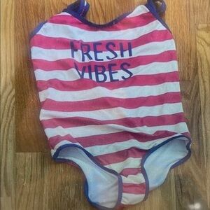 Striped Pink and White Kids One Piece